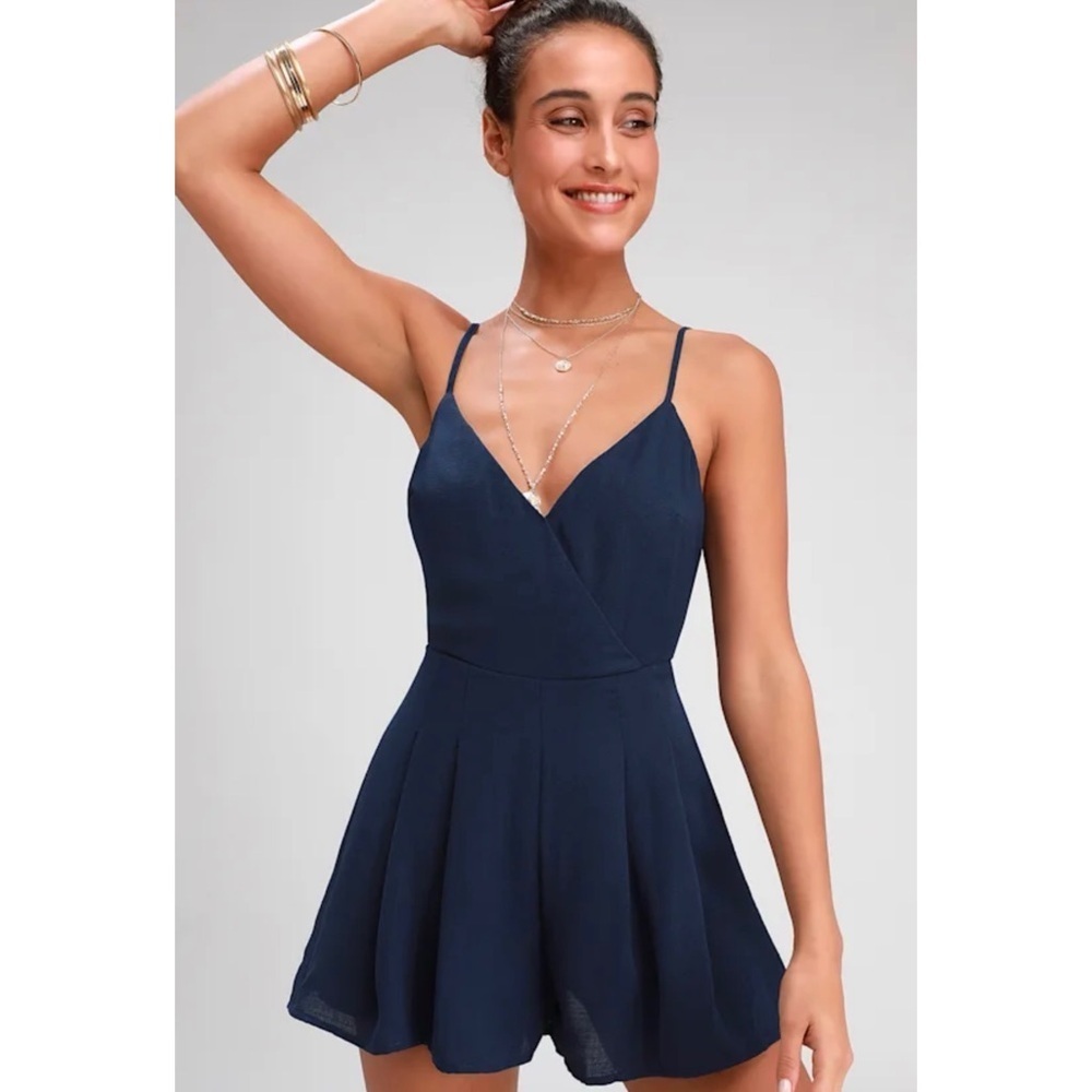 NWT LULUS | Navy Blue Playsuit Yourself Navy Blue Surplice Romper Sz. Large